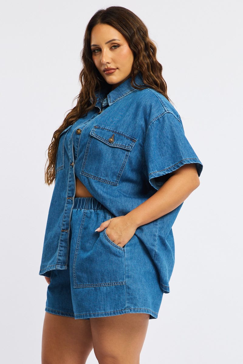 Denim Relaxed Shorts Elastic Waist - Image 4