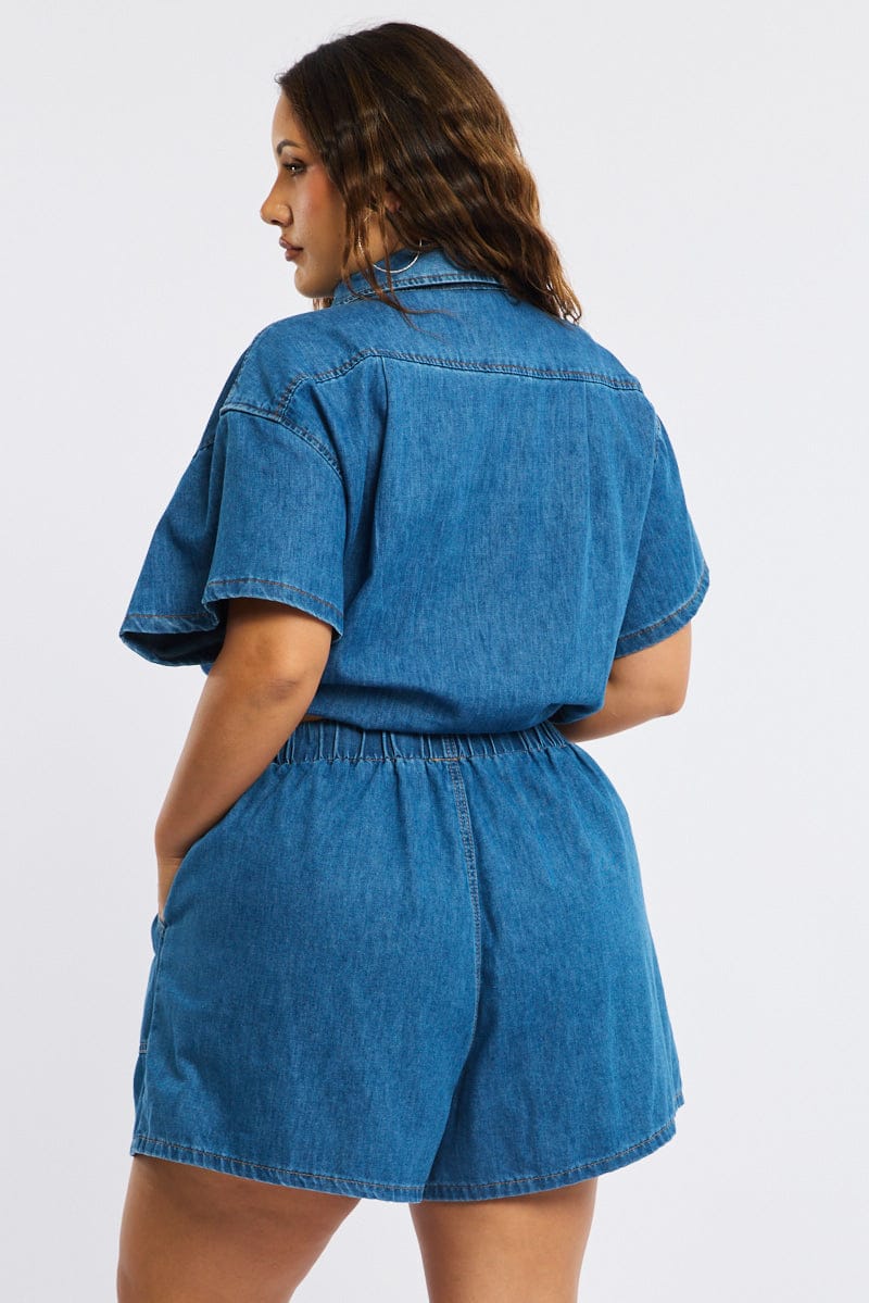 Denim Relaxed Shorts Elastic Waist - Image 5