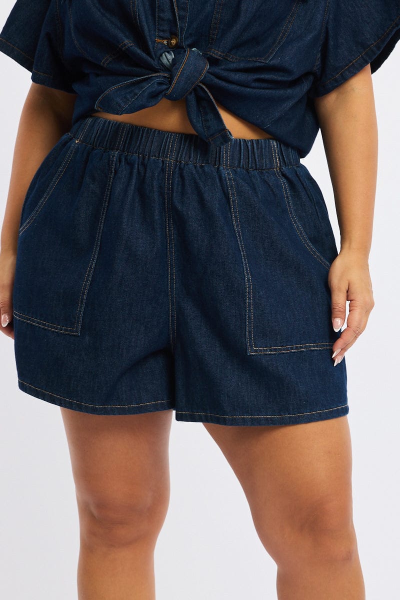 Denim Relaxed Shorts Elastic Waist - Image 2
