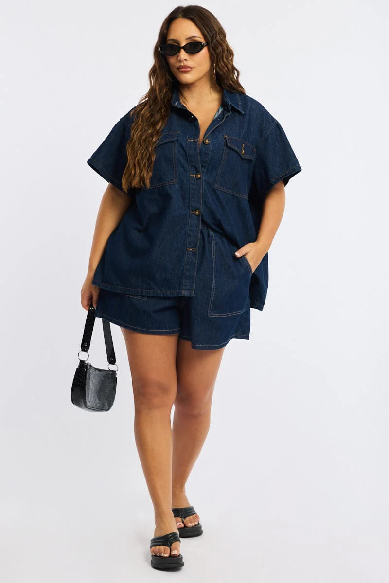 Denim Relaxed Shorts Elastic Waist - Image 4