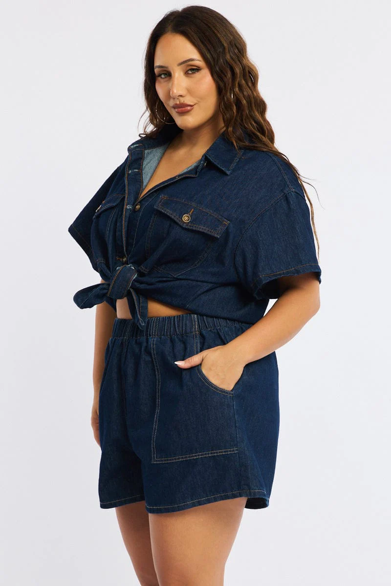 Denim Relaxed Shorts Elastic Waist - Image 5