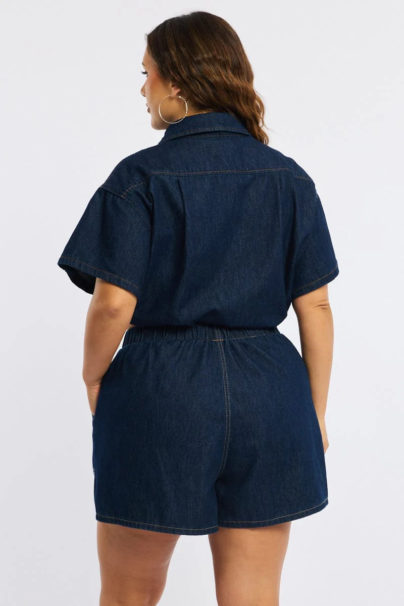Denim Relaxed Shorts Elastic Waist - Image 6