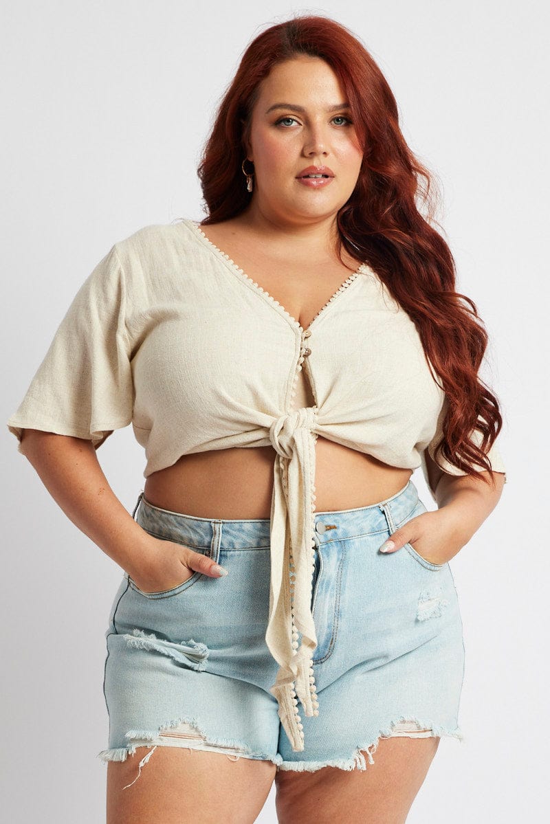Denim Relaxed Shorts High Rise Distressed Hem - Image 3