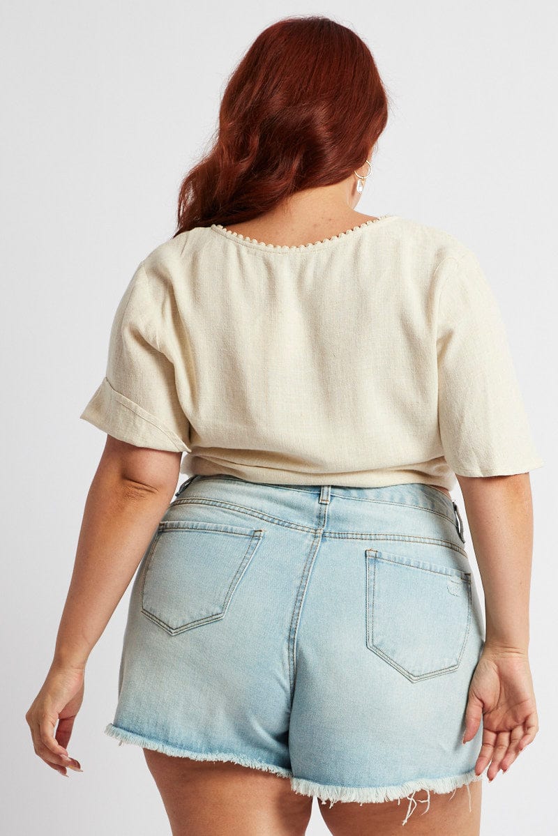 Denim Relaxed Shorts High Rise Distressed Hem - Image 5