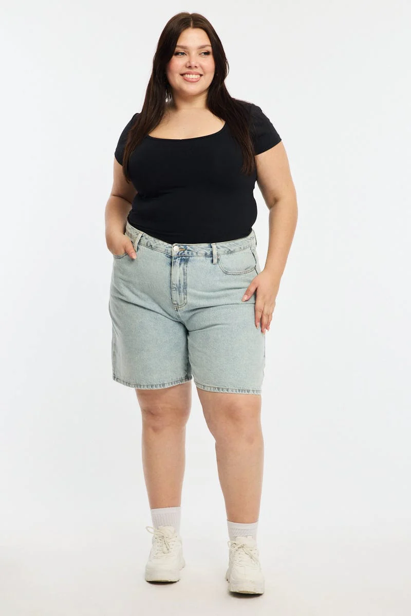 Denim Relaxed Shorts Knee Length - Image 3