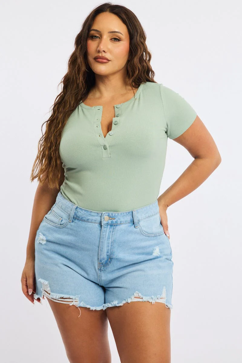 Denim Relaxed Shorts Mid Ris