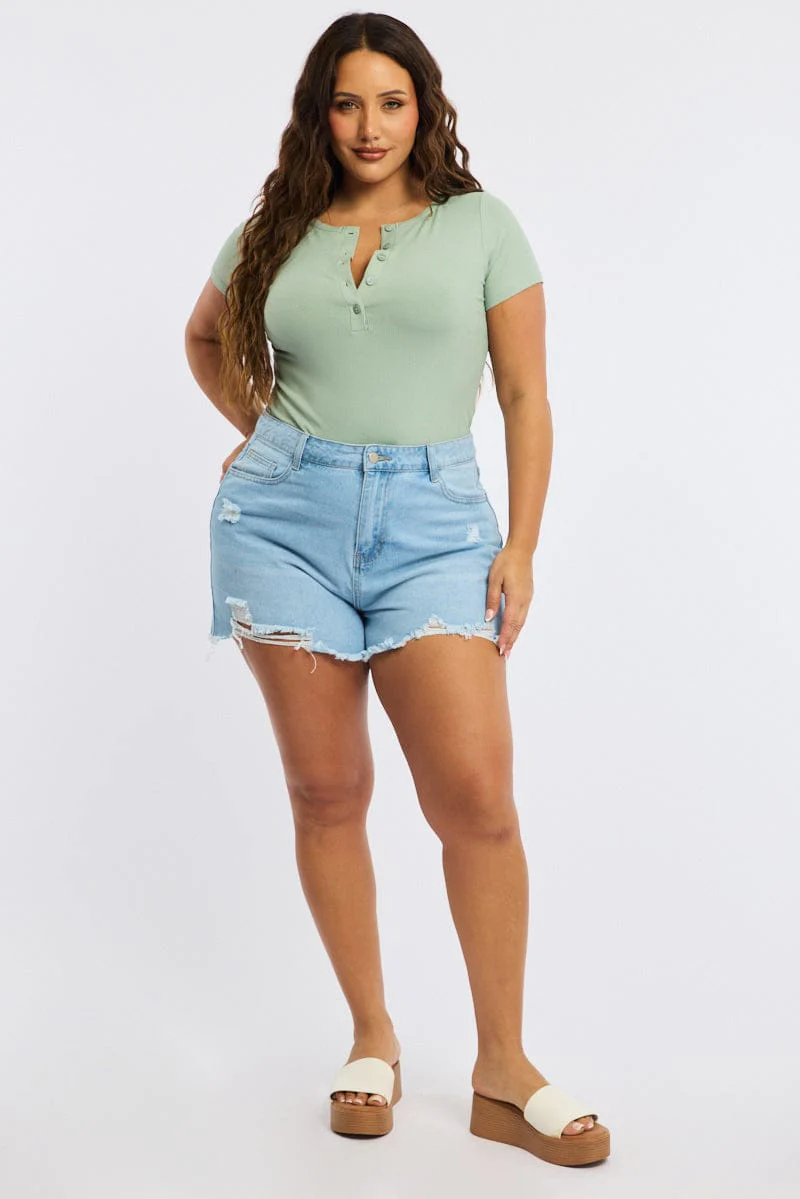 Denim Relaxed Shorts Mid Ris - Image 3