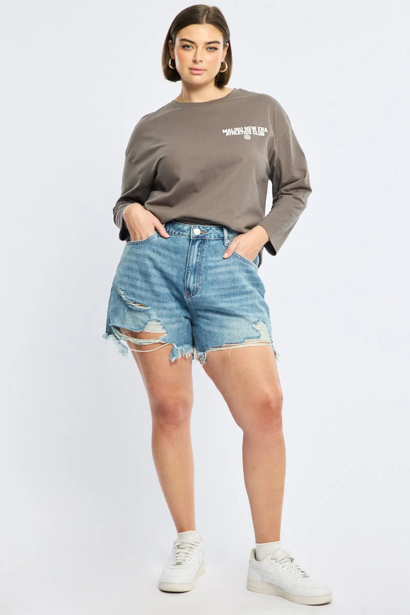 Denim Relaxed Shorts Mid Rise