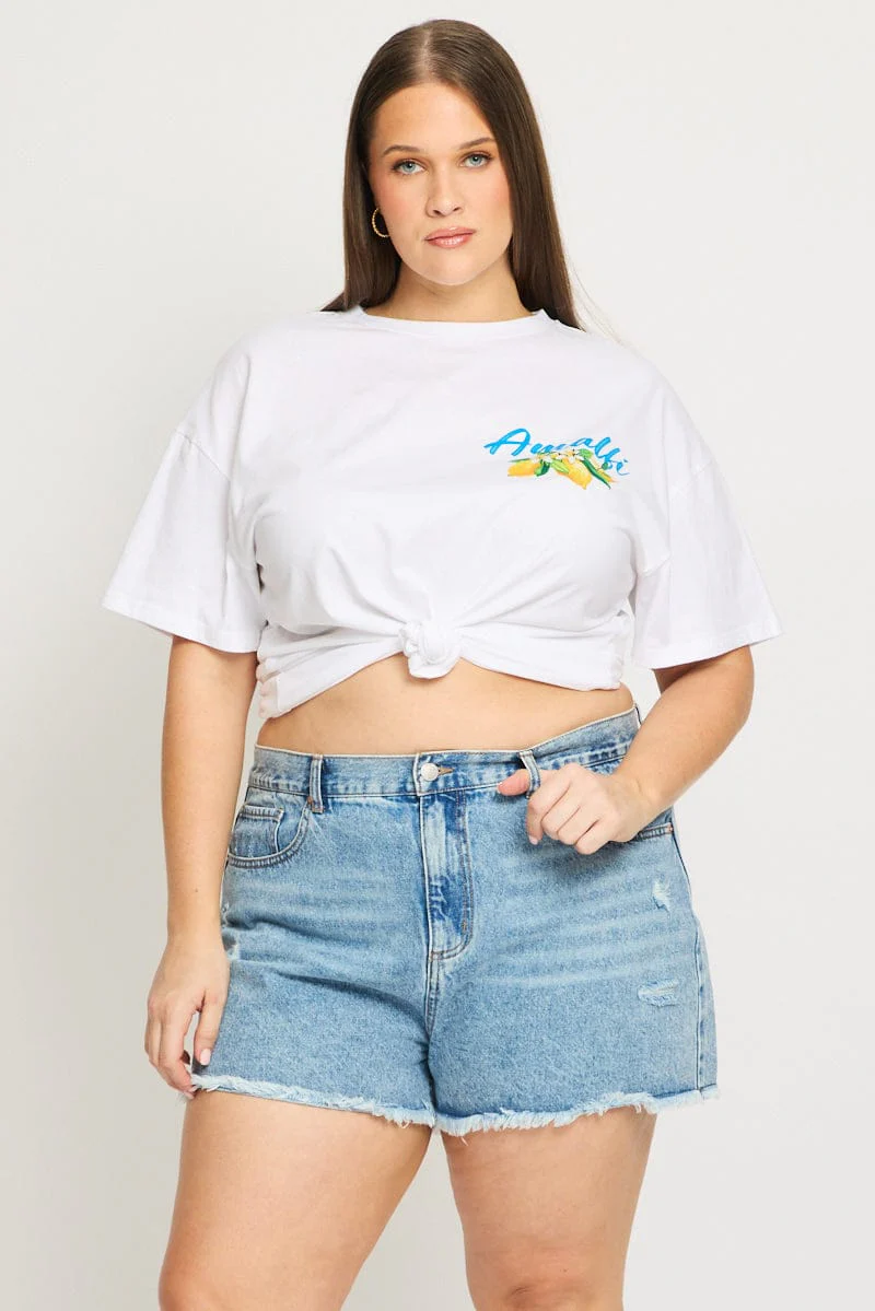 Denim Relaxed Shorts Mid Rise