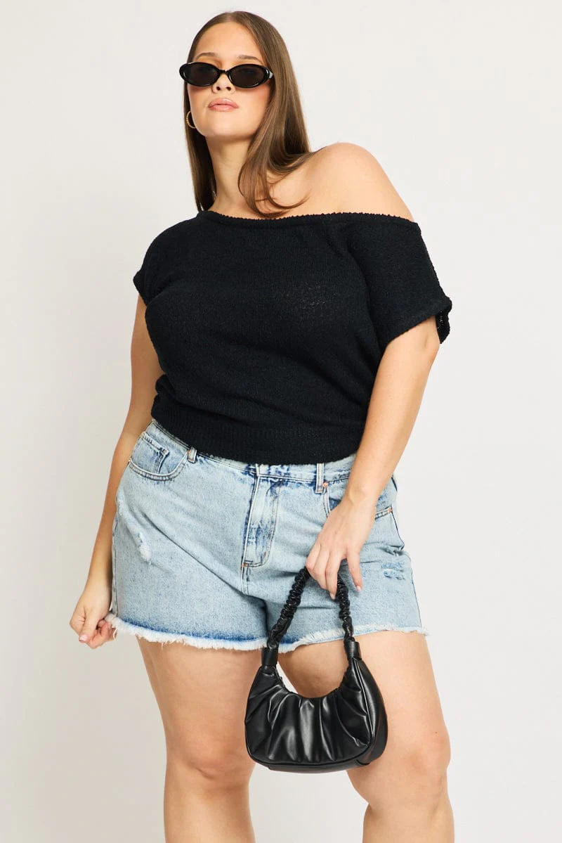 Denim Relaxed Shorts Mid Rise