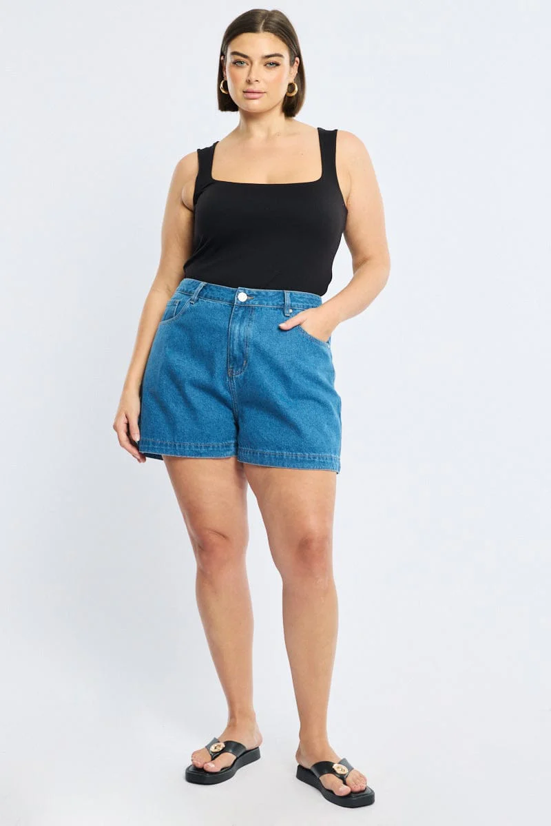 Denim Relaxed Shorts Mid Rise - Image 3