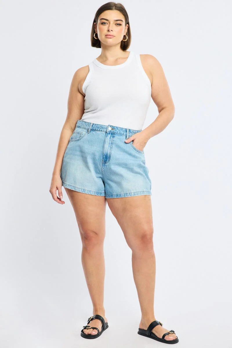 Denim Relaxed Shorts Mid Rise