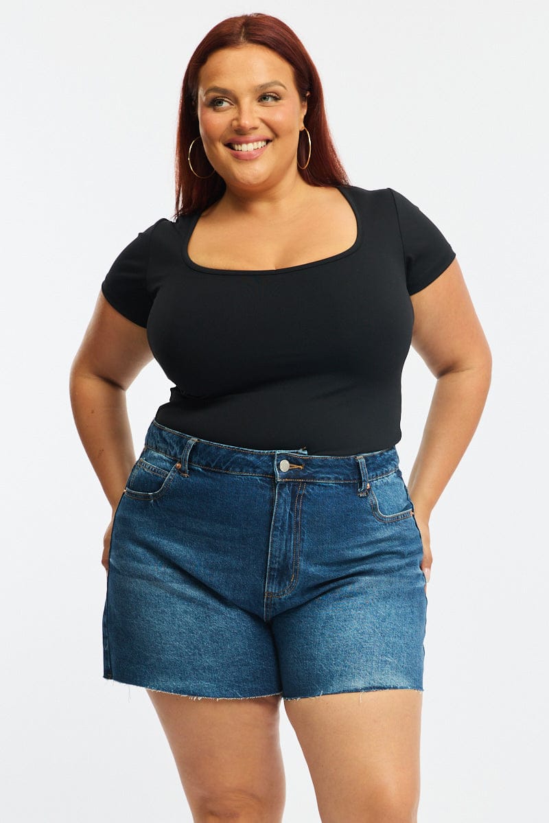 Denim Relaxed Shorts Mid Rise