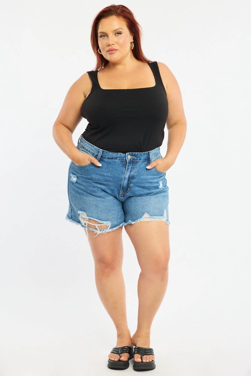Denim Relaxed Shorts Mid Rise
