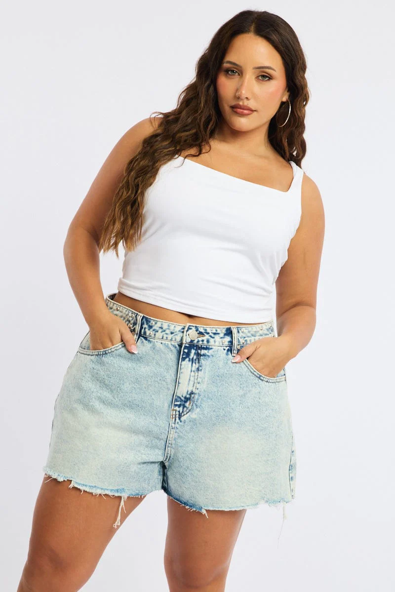 Denim Relaxed Shorts Mid Rise Stud Detail