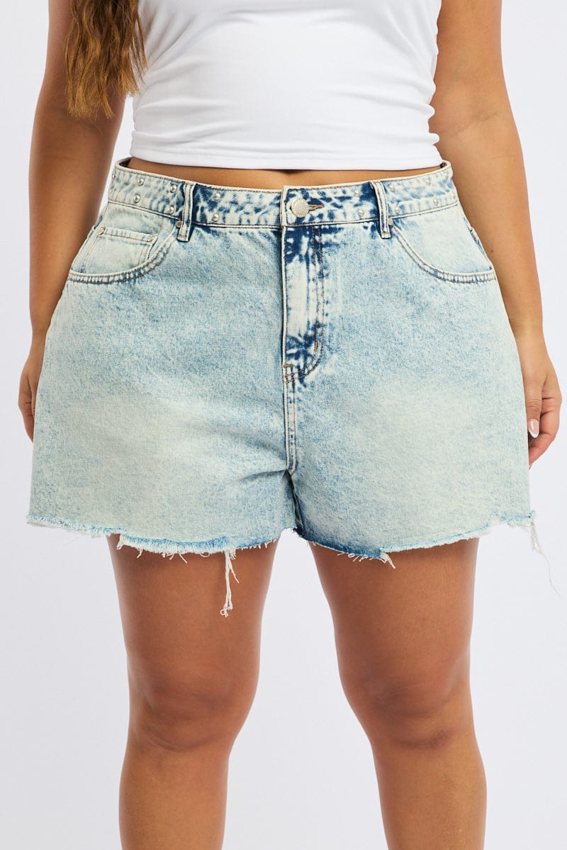 Denim Relaxed Shorts Mid Rise Stud Detail - Image 2