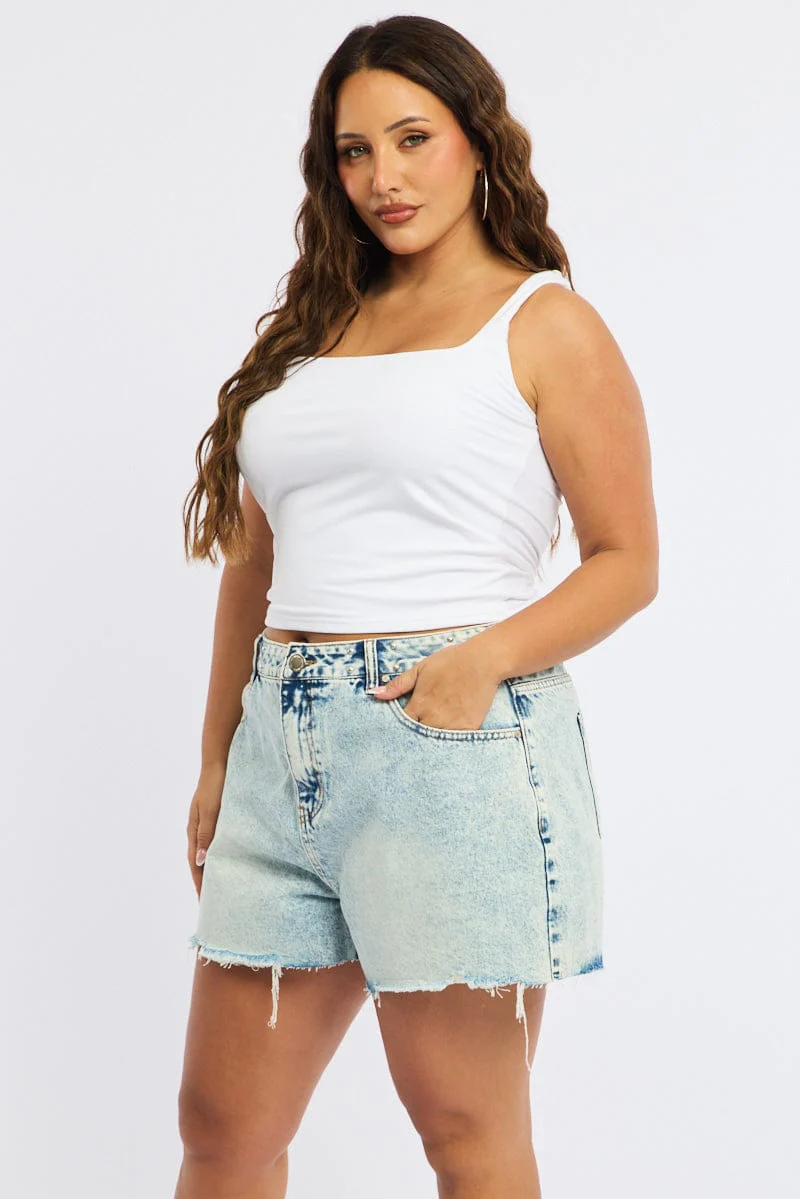 Denim Relaxed Shorts Mid Rise Stud Detail - Image 4