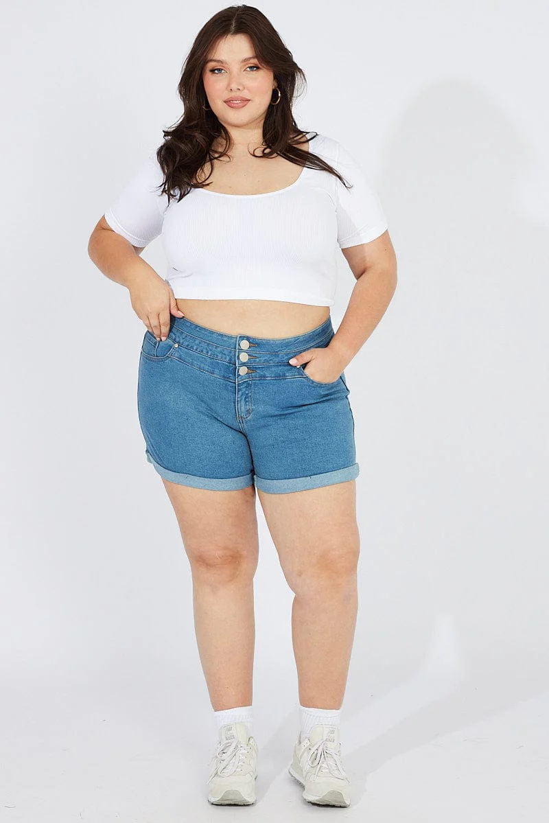 Denim Skinny Denim Shorts High Rise 3 Buttons - Image 2