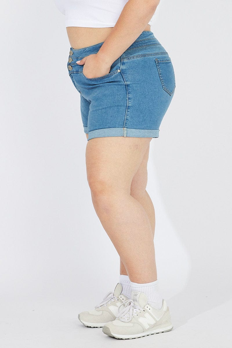 Denim Skinny Denim Shorts High Rise 3 Buttons - Image 4