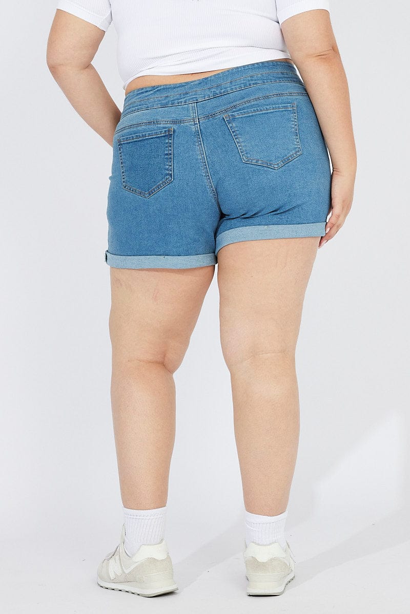 Denim Skinny Denim Shorts High Rise 3 Buttons - Image 5