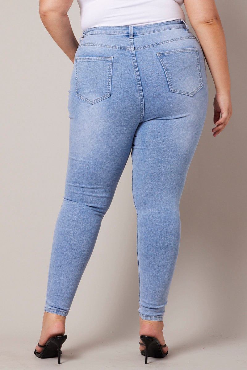 Denim Skinny Jeans High Rise Knee Slit - Image 5