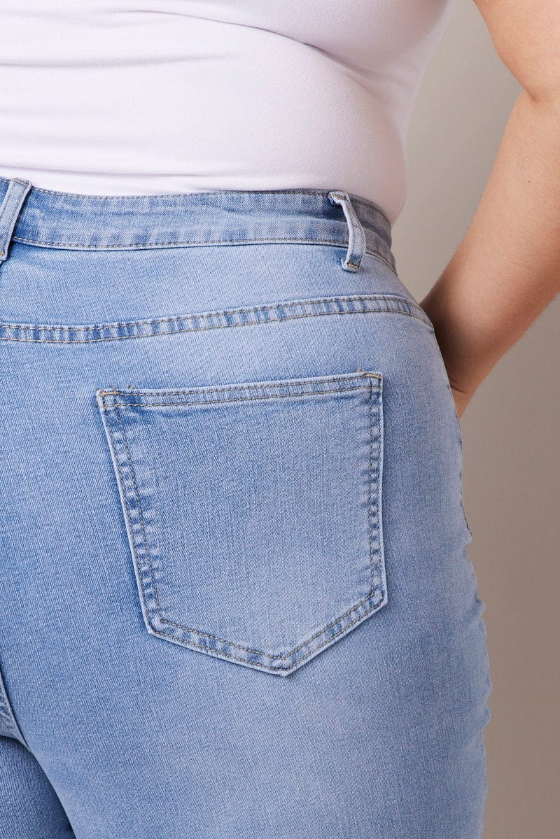 Denim Skinny Jeans High Rise Knee Slit - Image 6
