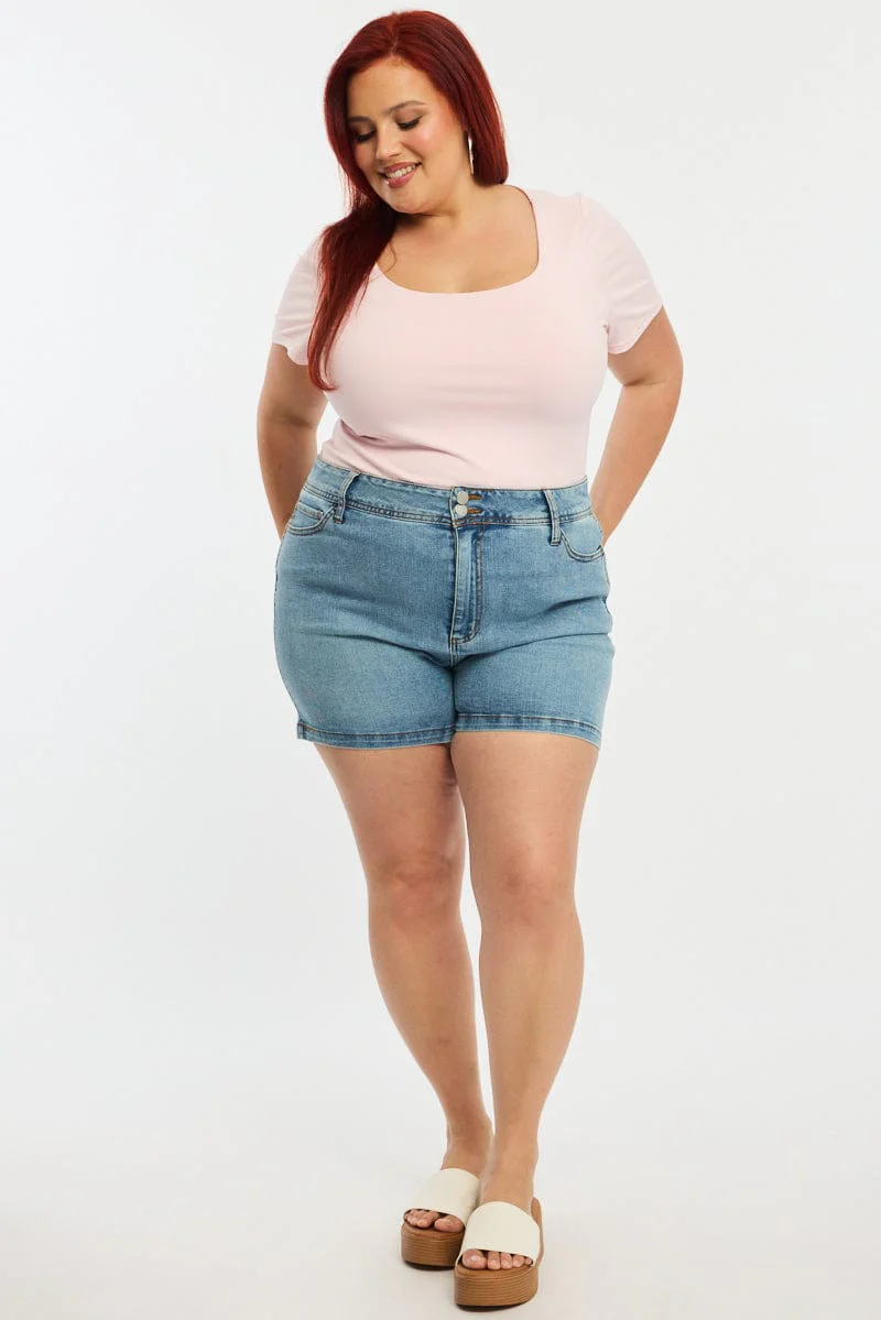 Denim Skinny Shorts High Rise - Image 3