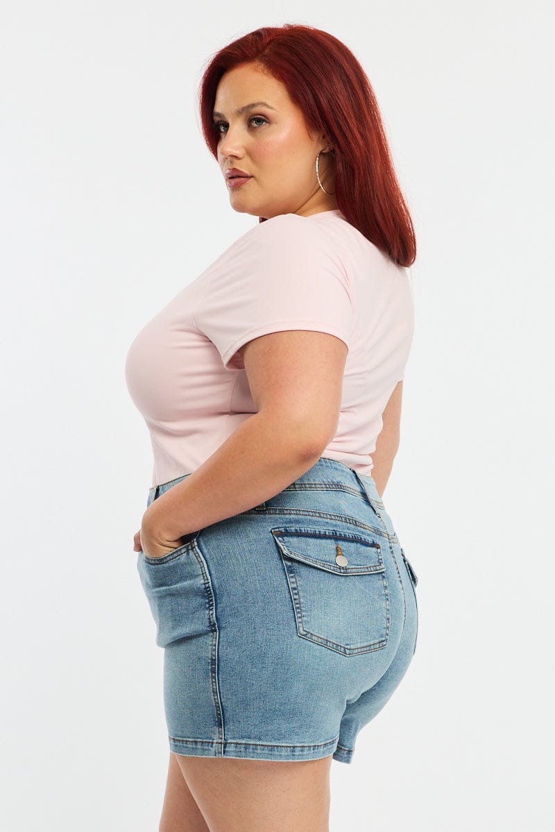 Denim Skinny Shorts High Rise - Image 4