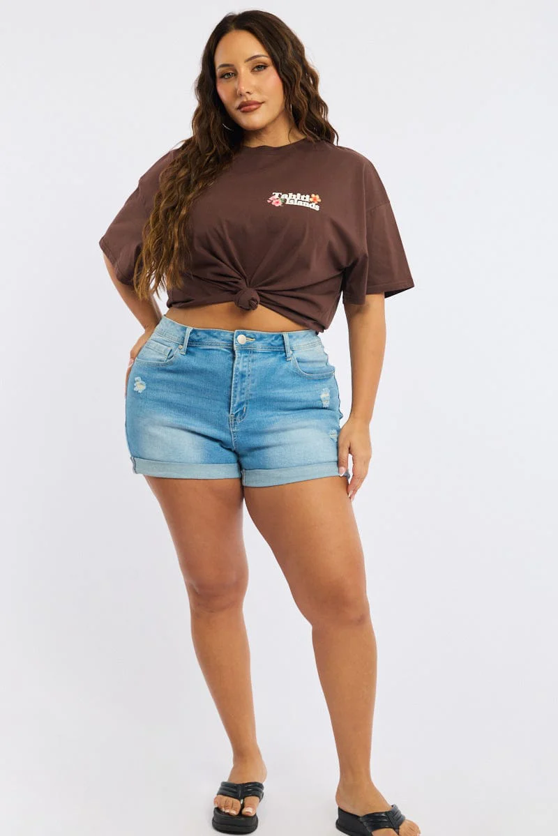 Denim Skinny Shorts High Rise - Image 3