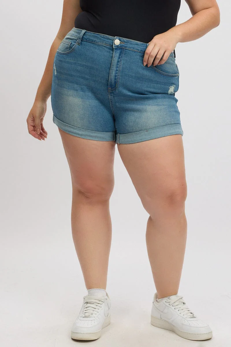 Denim Skinny Shorts High Rise Stretched - Image 2