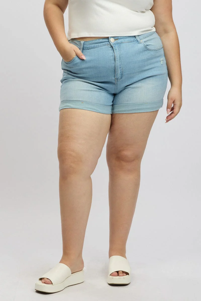 Denim Skinny Shorts High Rise Stretched - Image 3