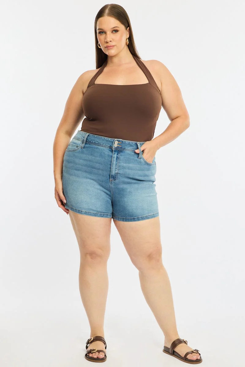 Denim Skinny Shorts Mid Rise - Image 3