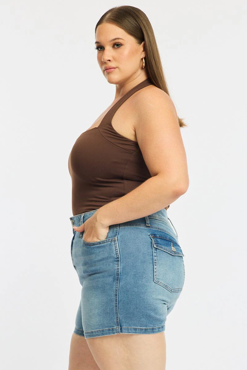 Denim Skinny Shorts Mid Rise - Image 4