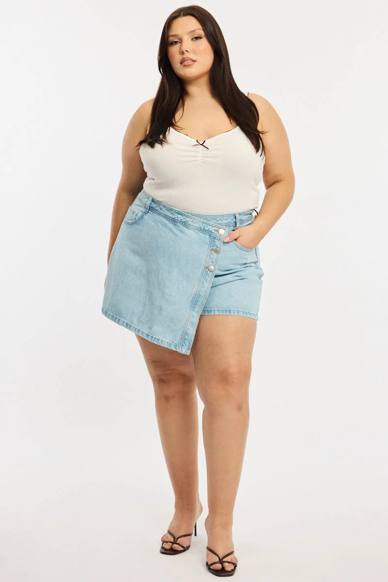 Denim Skorts Mid Rise Wrap - Image 2