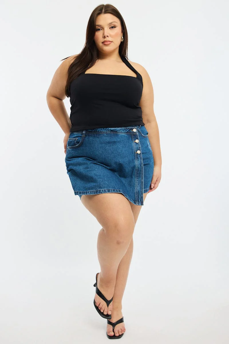 Denim Skorts Mid Rise Wrap - Image 2
