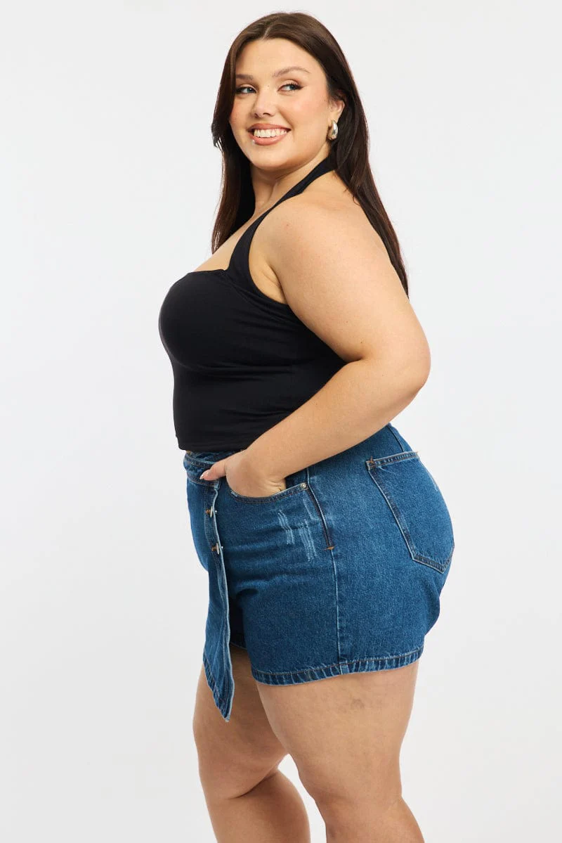 Denim Skorts Mid Rise Wrap - Image 3