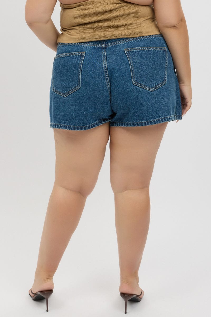 Denim Skorts Skirt High Rise Stud Detail - Image 5
