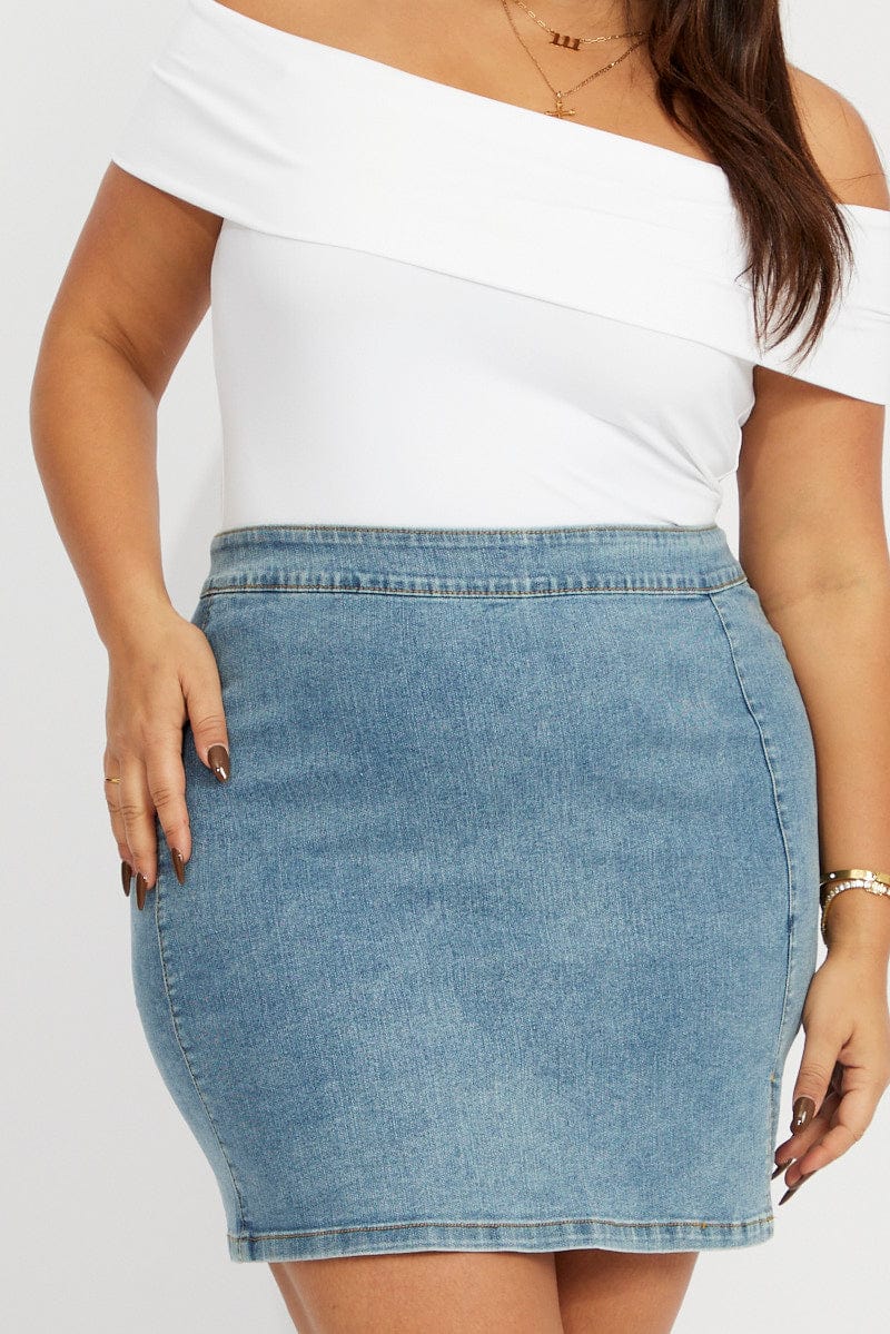 Denim Split Mini Skirt - Image 2