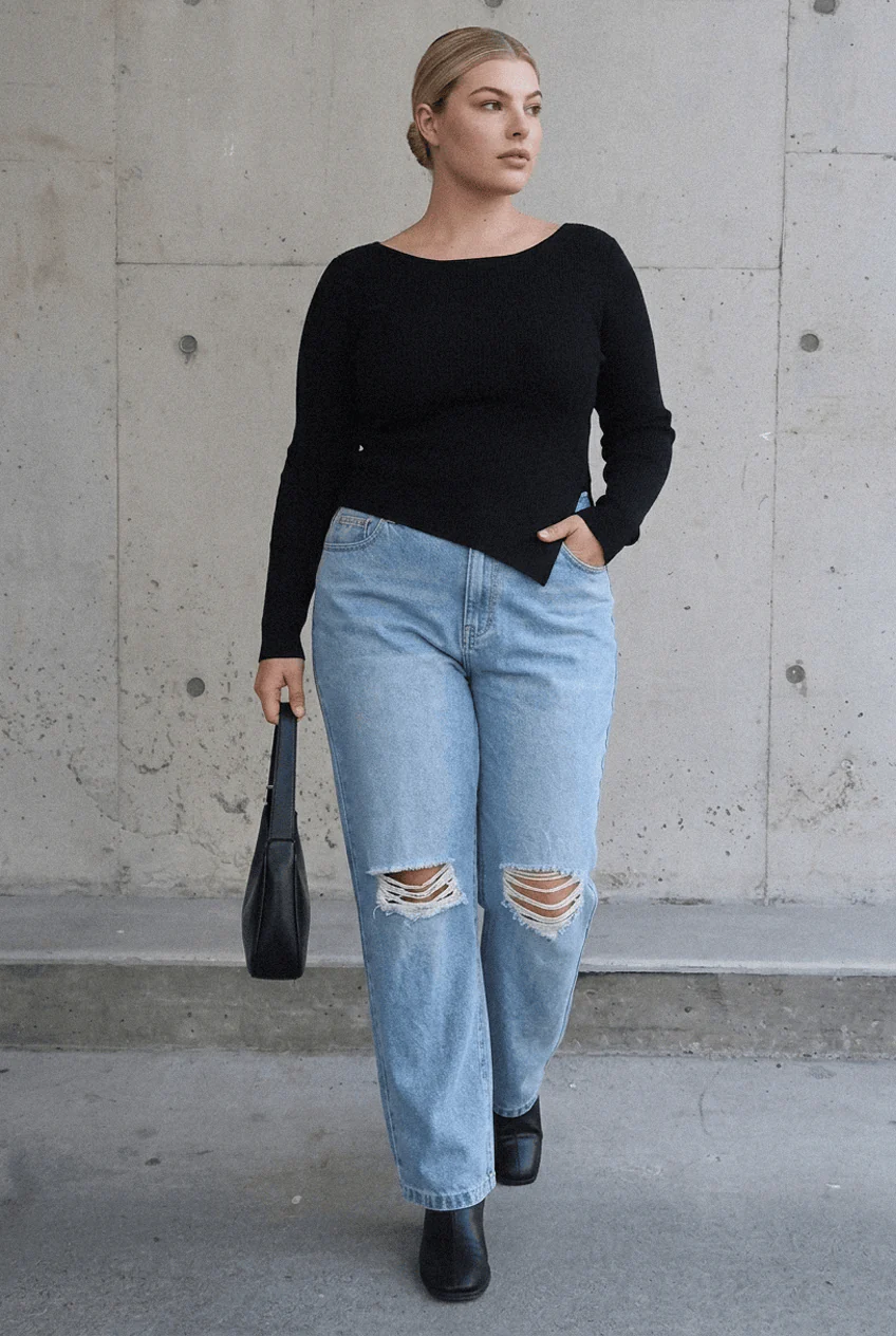 Denim Straight Jeans Mid Rise