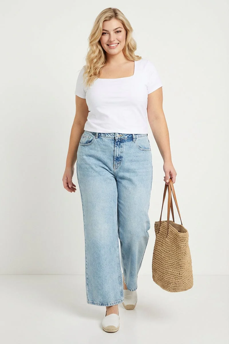 Denim Straight Jeans Mid Rise