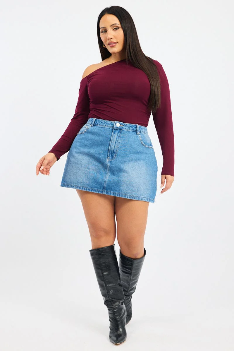 Denim Studded Mini Skirt - Image 3