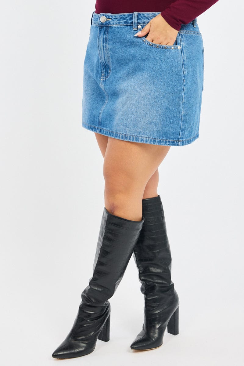 Denim Studded Mini Skirt - Image 4