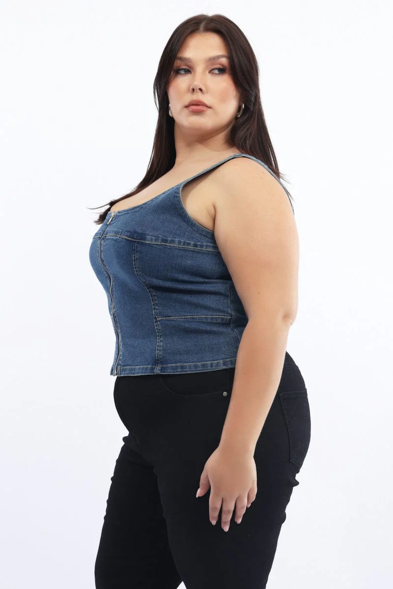 Denim Top Sleeveless Zip Front - Image 4