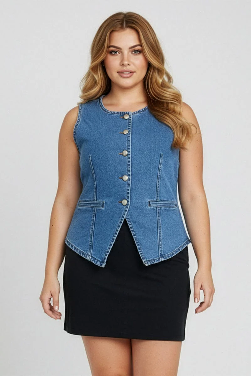Denim Vest Button Down Sleeveless - Image 2