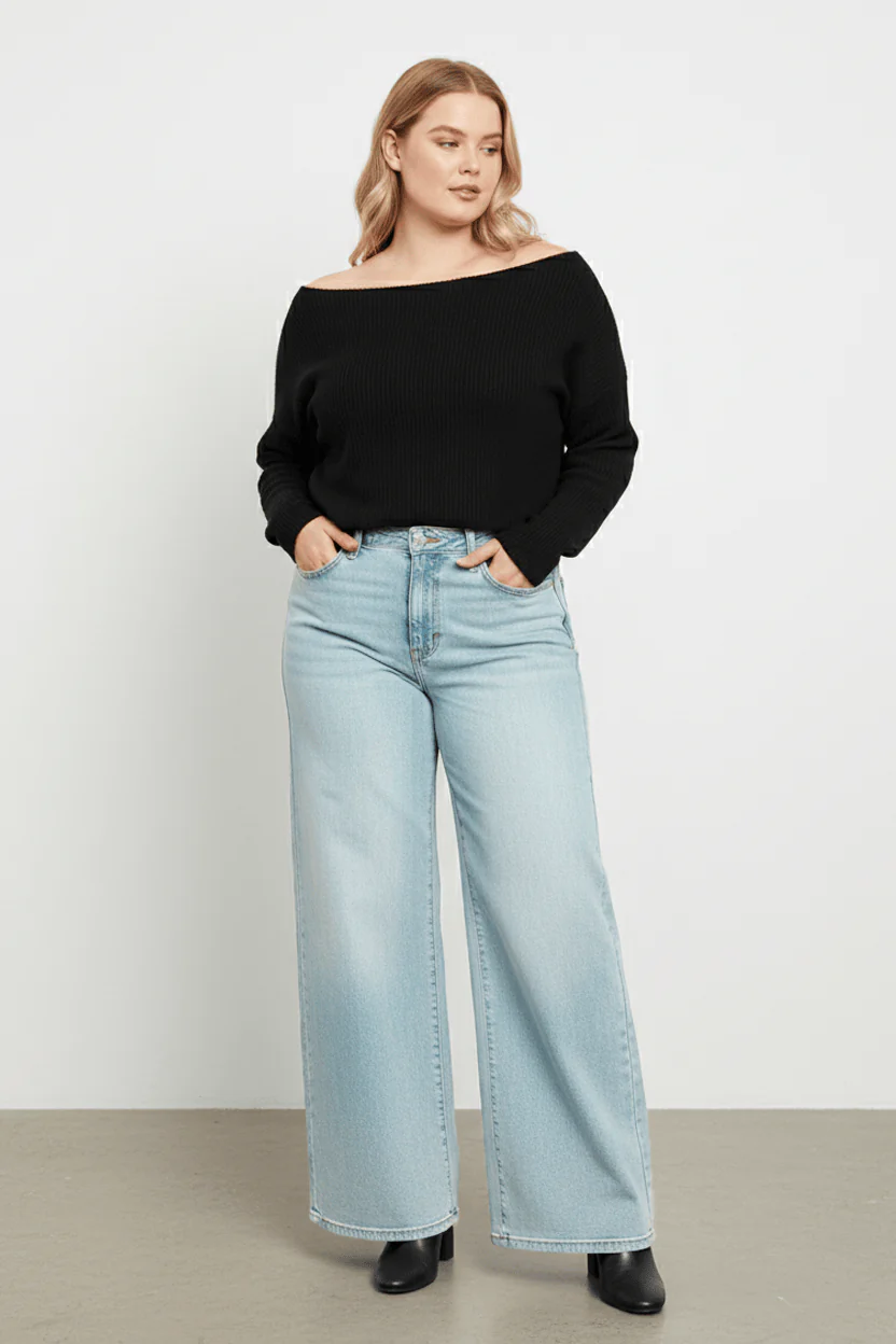 Denim Wide Leg Denim High Rise Stretch - Image 2