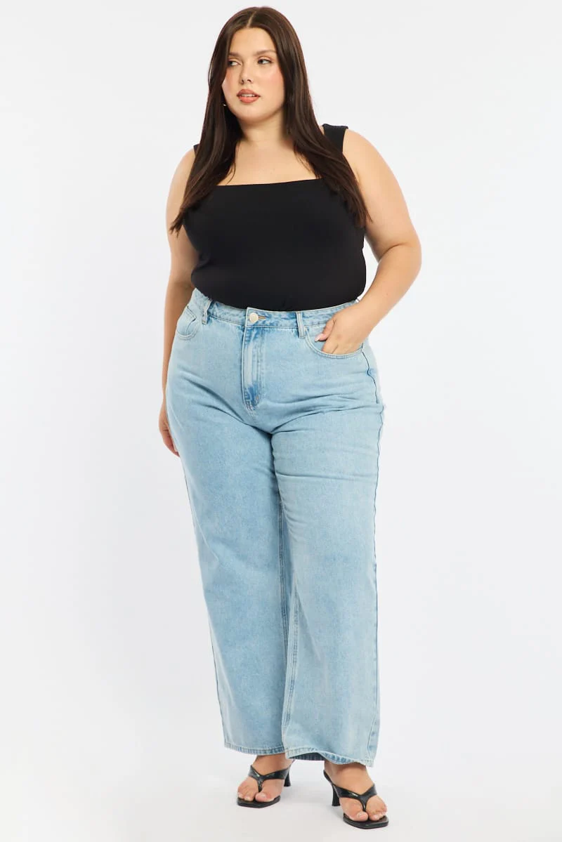 Denim Wide Leg Jeans Mid Rise - Image 4