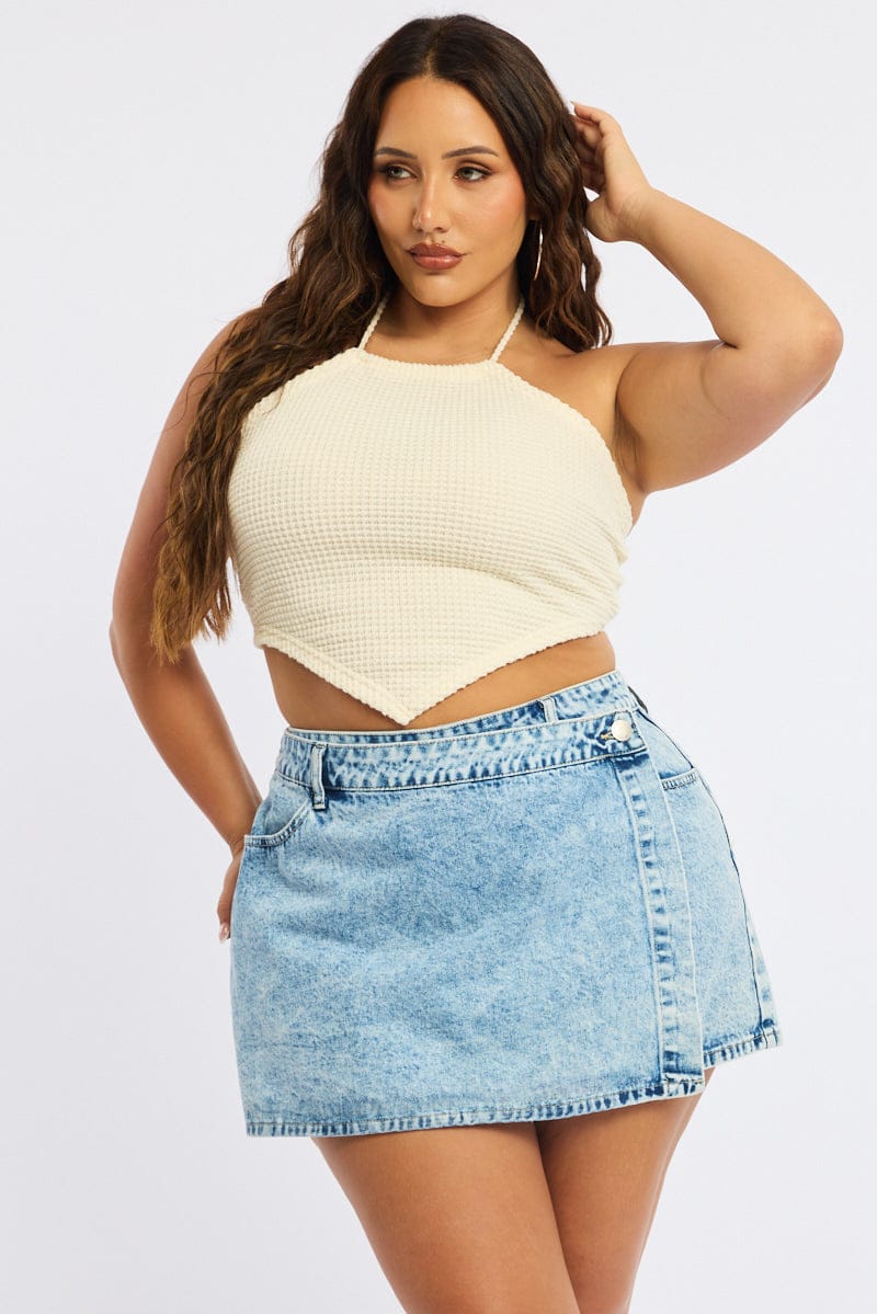Denim Wrap Mini Skort High Rise Relaxed Fit