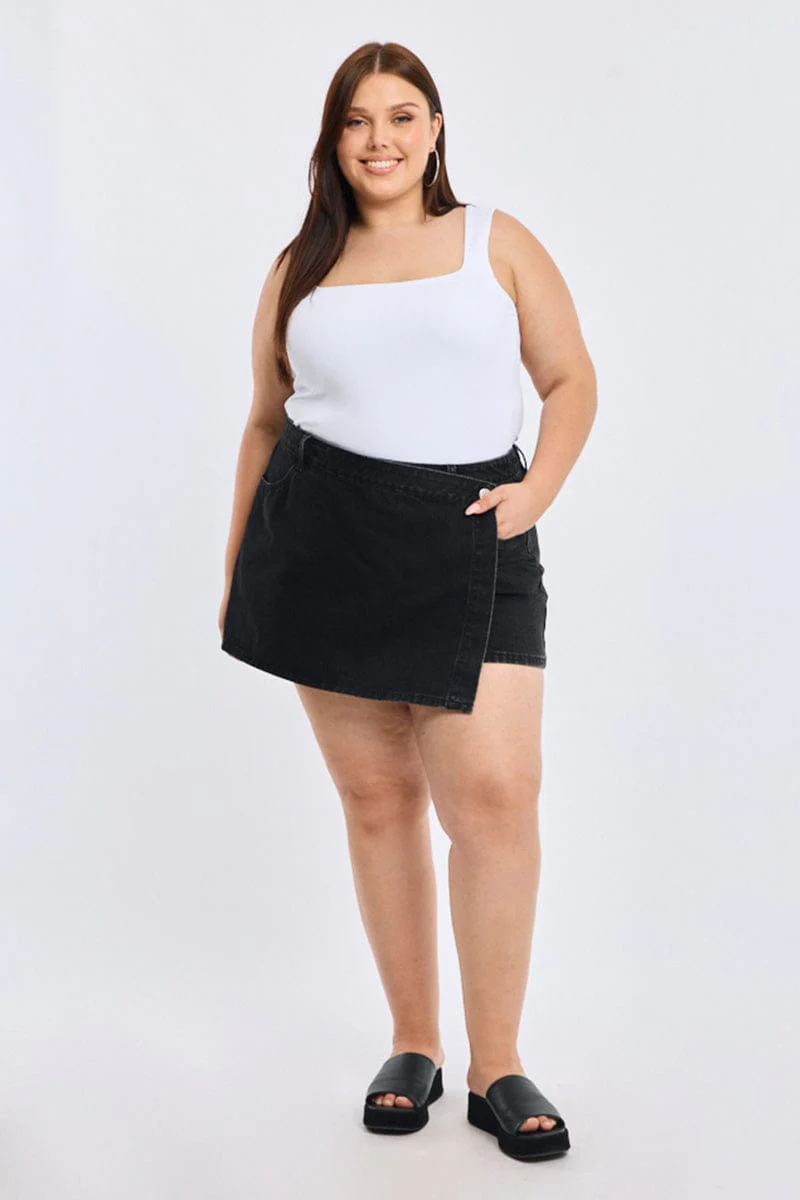 Denim Wrap Mini Skorts High Rise Relaxed Fit