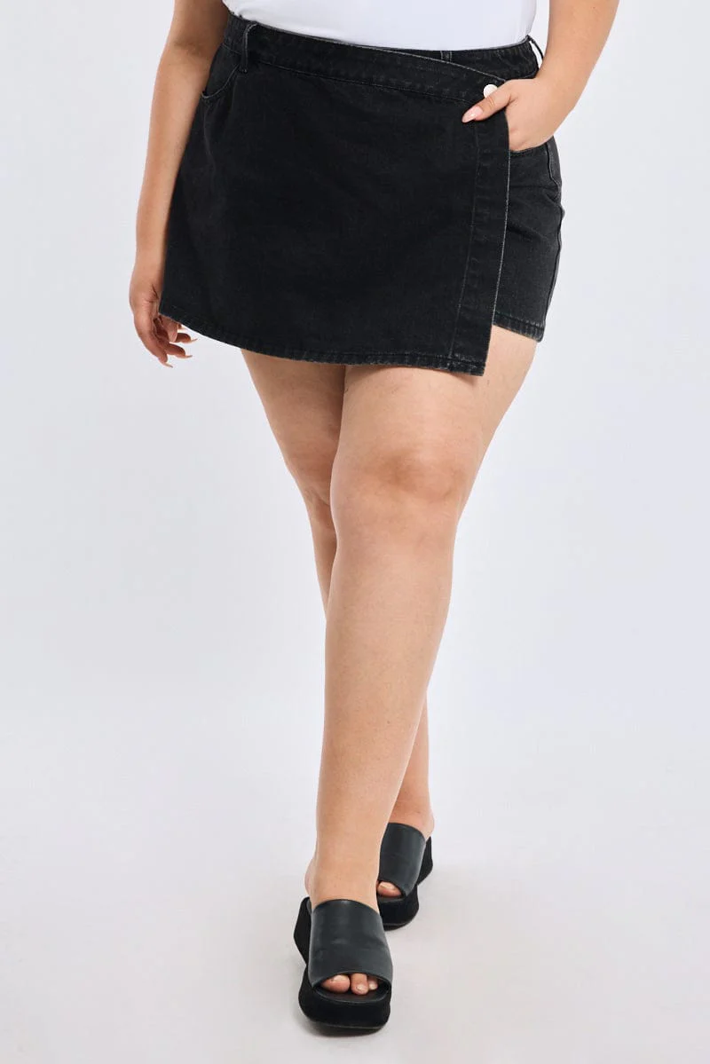 Denim Wrap Mini Skorts High Rise Relaxed Fit - Image 2