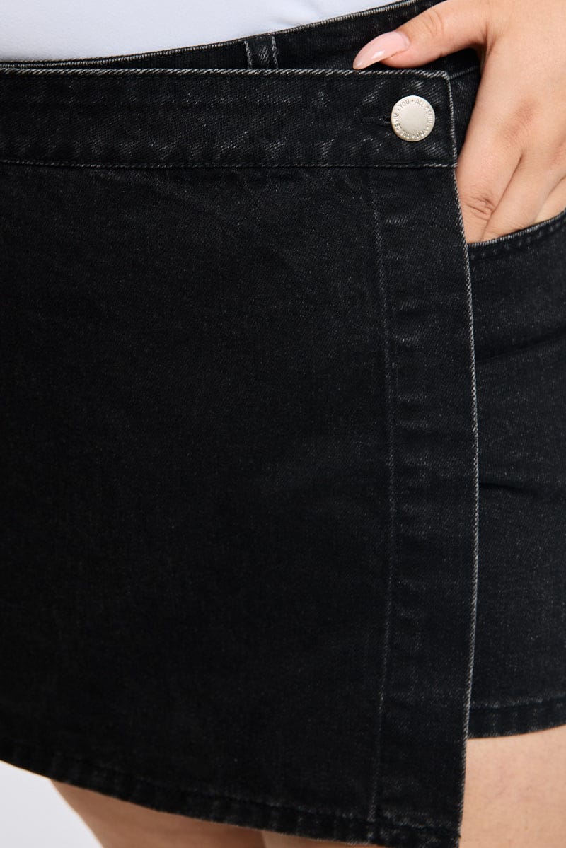 Denim Wrap Mini Skorts High Rise Relaxed Fit - Image 5